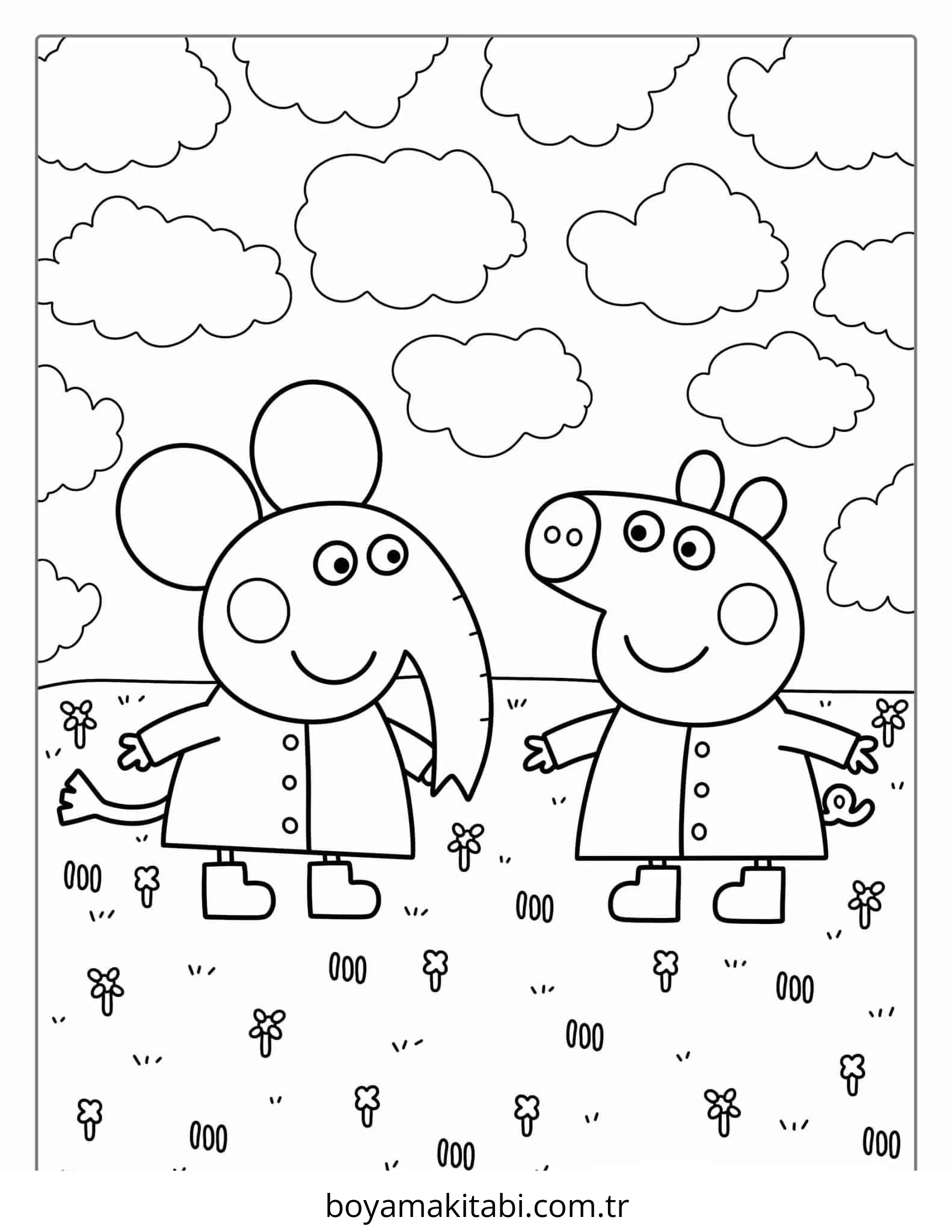 Peppa Pig boyama sayfası – PDF indir, sevimli karakter