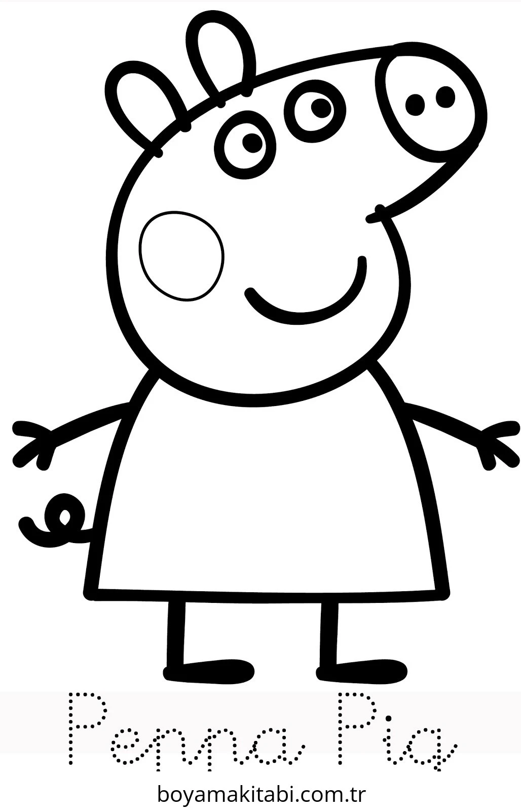 Peppa Pig boyama sayfası – çocuk aktivitesi, PDF indir