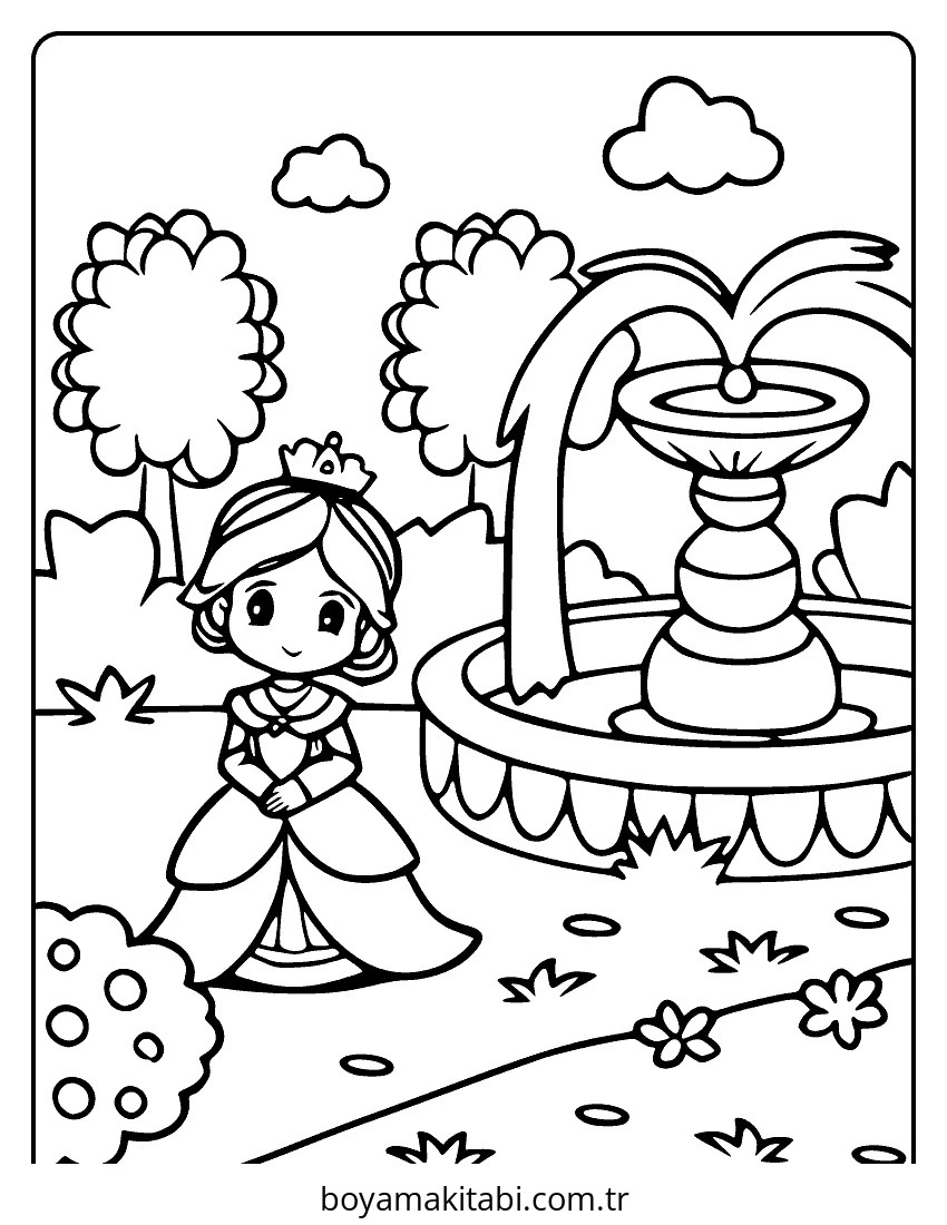 Prenses boyama sayfası – çocuk aktivitesi, PDF indir