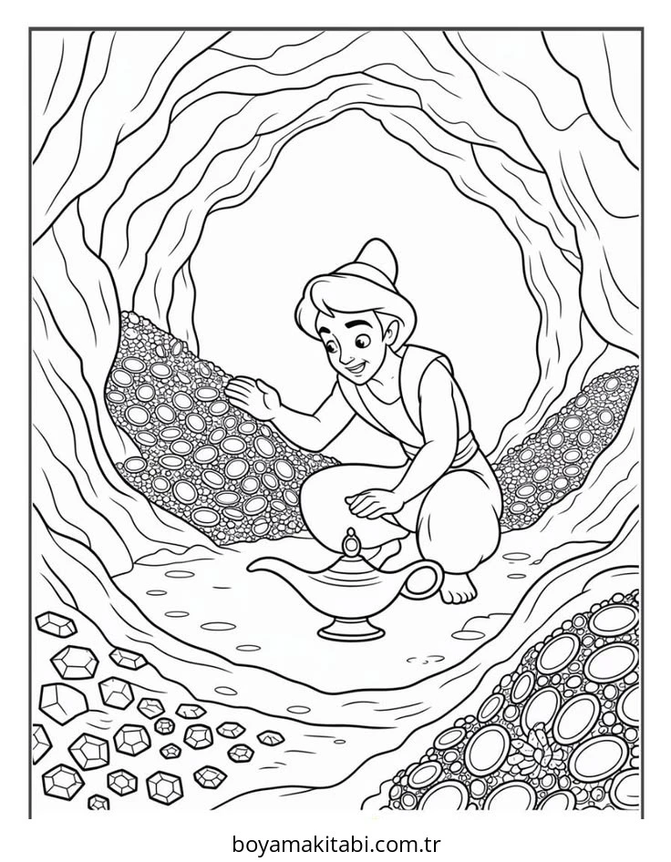 Aladdin boyama sayfası – sevimli karakter, sanatsal çalışma