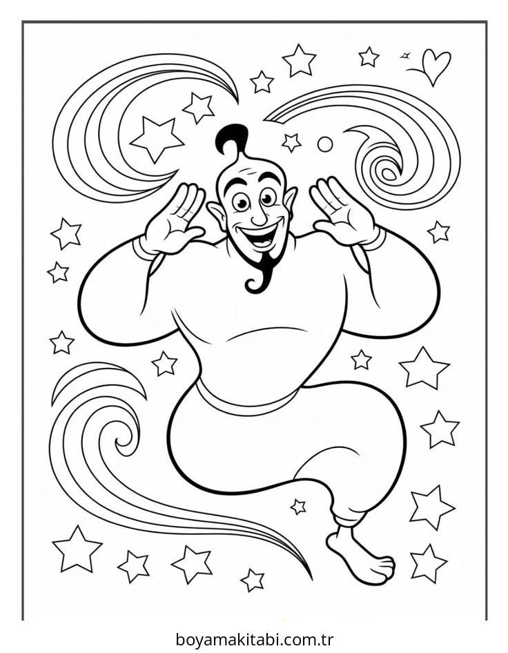 Aladdin boyama sayfası – çizgi film temalı, basit çizim
