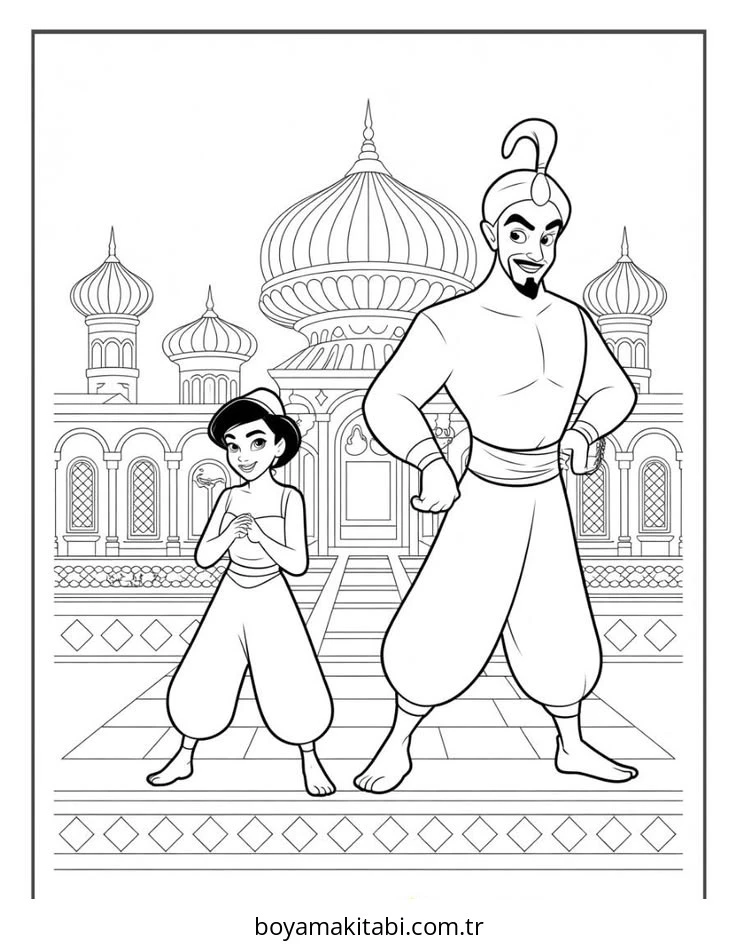 Aladdin boyama sayfası – keyifli zaman, renkli çizimler