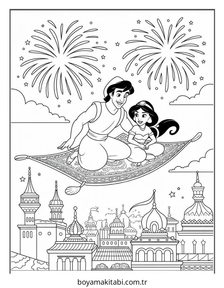 Aladdin boyama sayfası – çocuk aktivitesi, PDF indir