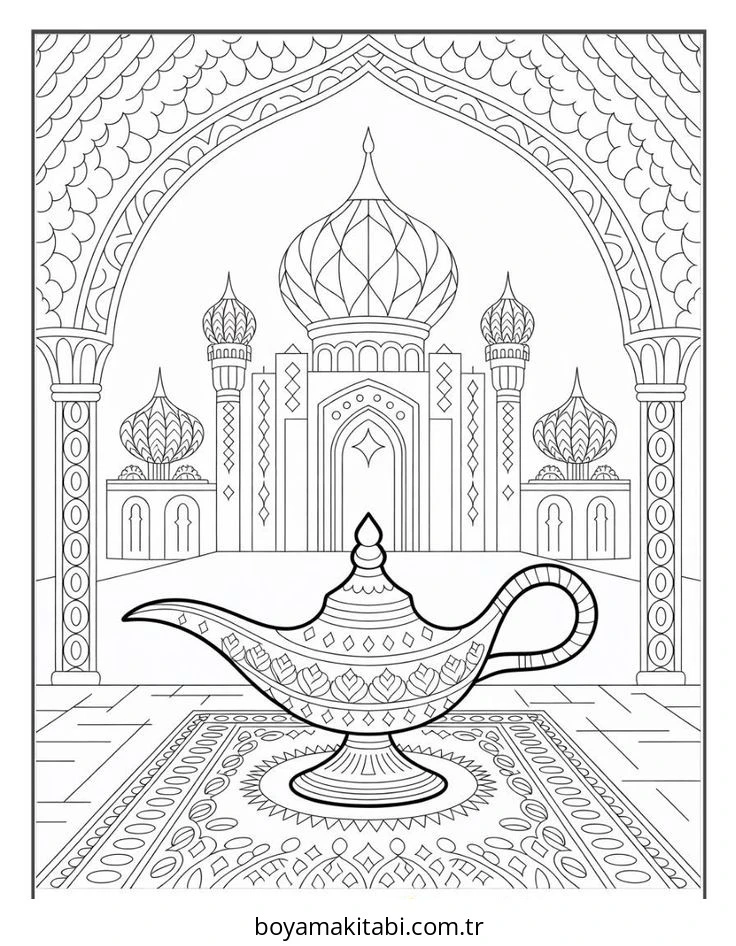 Aladdin boyama sayfası – basit çizim, kolay boyama