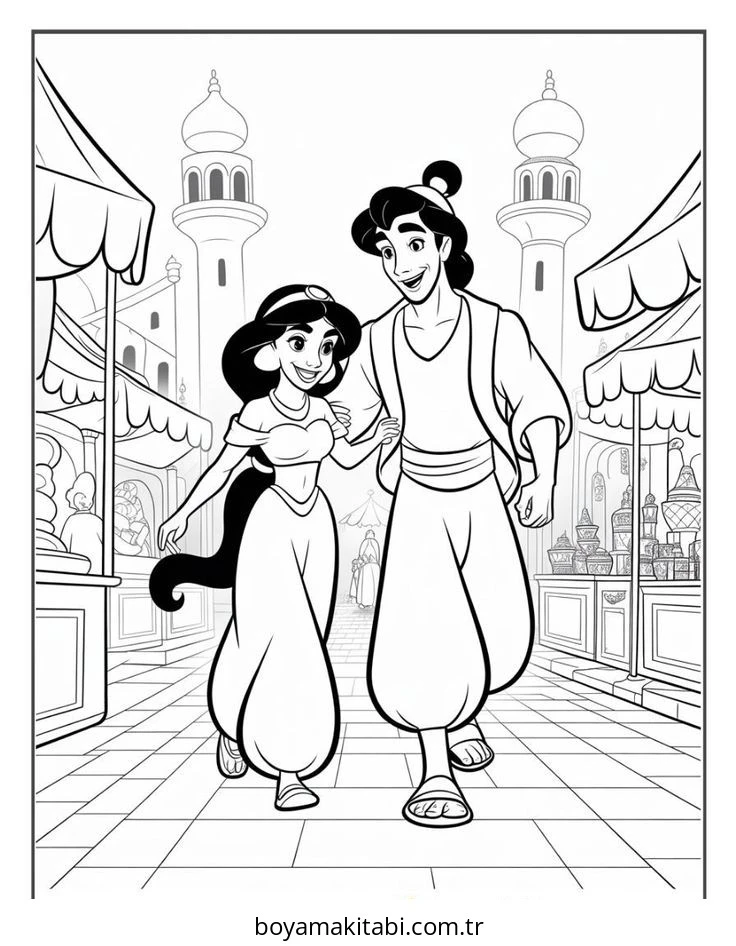 Aladdin boyama sayfası – çizgi film temalı, basit çizim