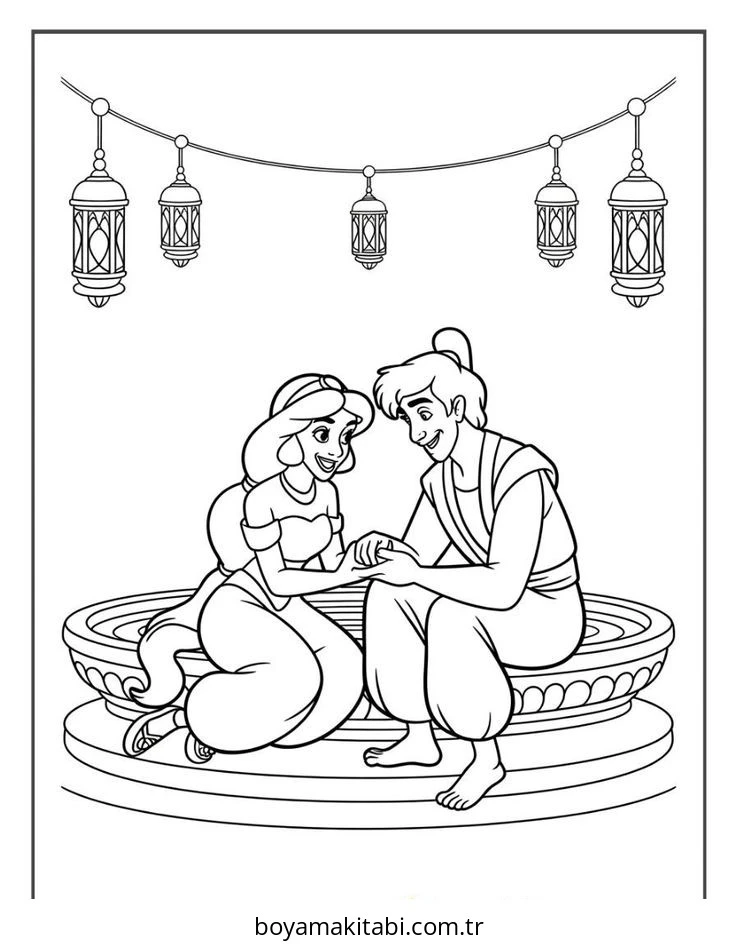 Aladdin boyama sayfası – eğitici aktivite, yaratıcılık