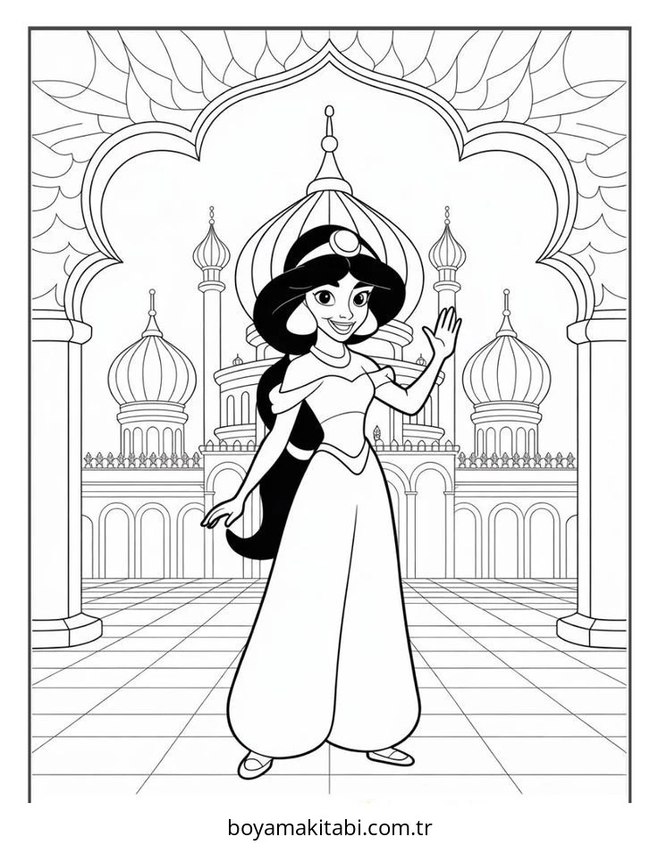 Aladdin boyama sayfası – kolay boyama, eğitici aktivite