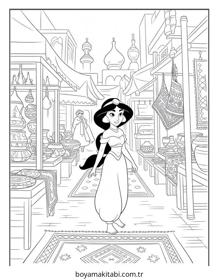 Aladdin boyama sayfası – sevimli karakter, sanatsal çalışma