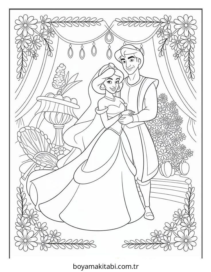 Aladdin boyama sayfası – el becerilerini geliştirir, boyama çalışması