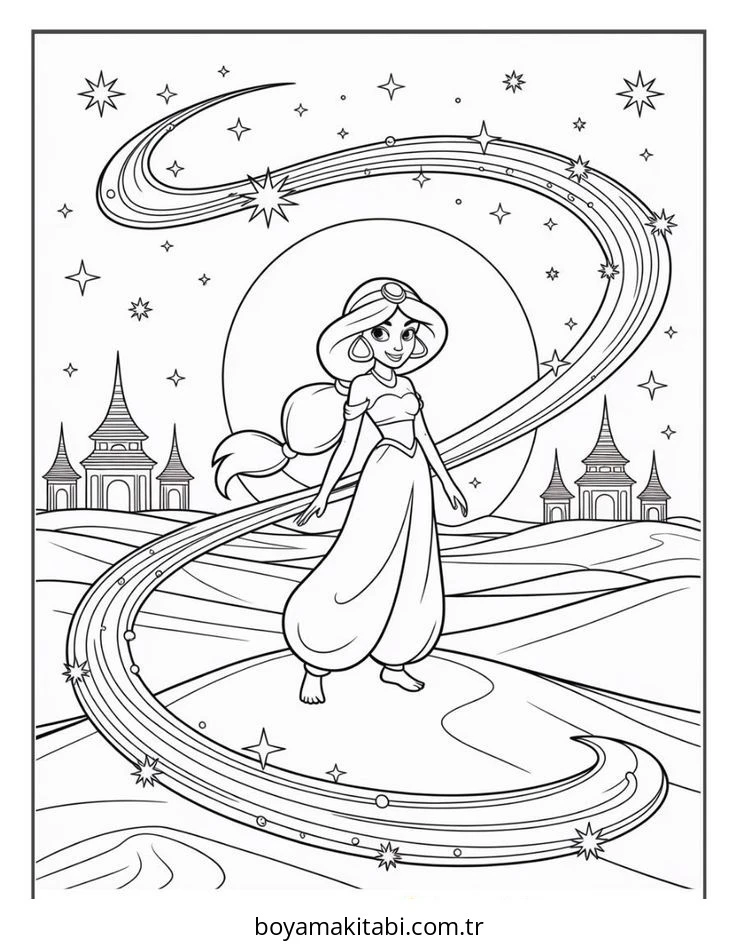 Aladdin boyama sayfası – renkli çizimler, okul öncesi