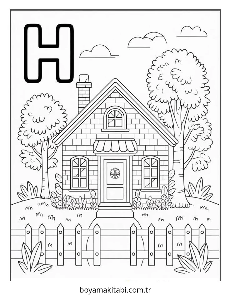 Alfabe boyama sayfası – çocuk aktivitesi, PDF indir