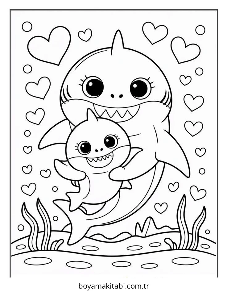 Baby Shark boyama sayfası – eğlenceli etkinlik, el becerilerini geliştirir