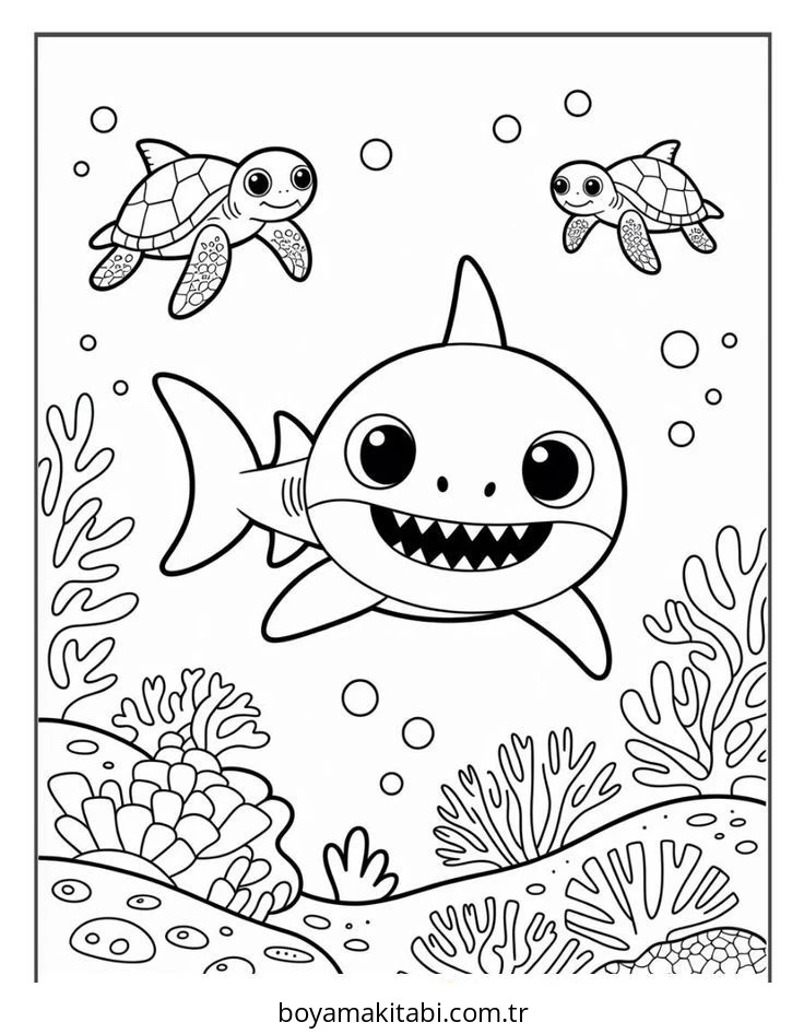 Baby Shark boyama sayfası – yaratıcılığı geliştirir, keyifli zaman