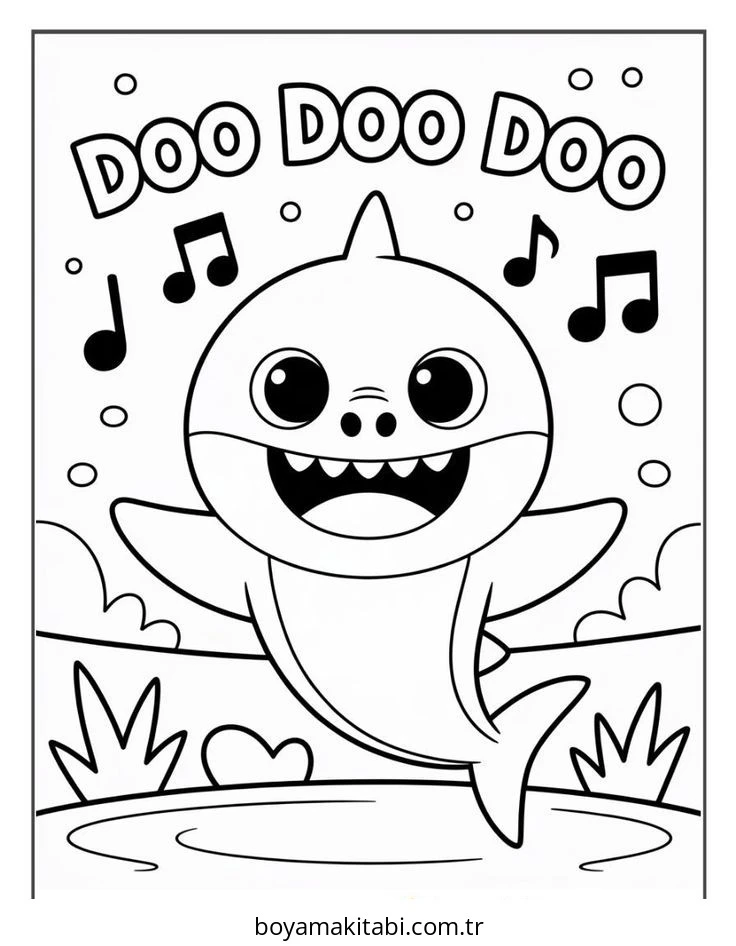 Baby Shark boyama sayfası – evde etkinlik, ücretsiz yazdır
