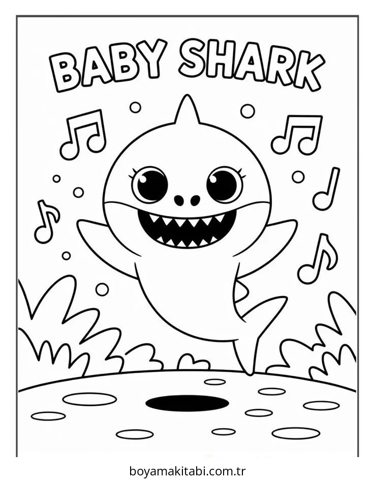 Baby Shark boyama sayfası – boyama çalışması, yaratıcılığı geliştirir
