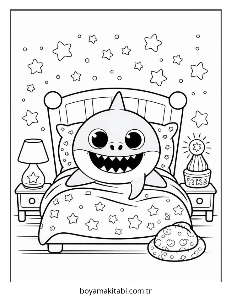 Baby Shark boyama sayfası – renkli çizimler, okul öncesi