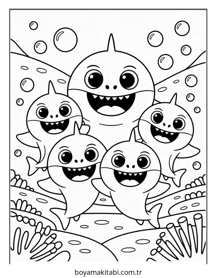 Baby Shark boyama sayfası – PDF indir, sevimli karakter