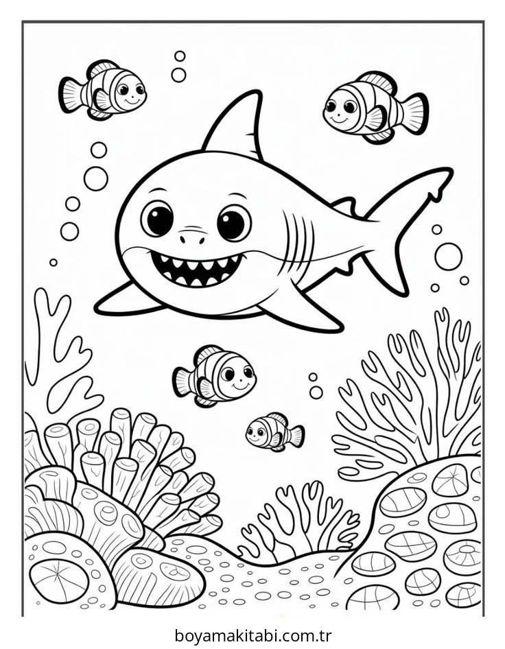 Baby Shark boyama sayfası – kolay boyama, eğitici aktivite