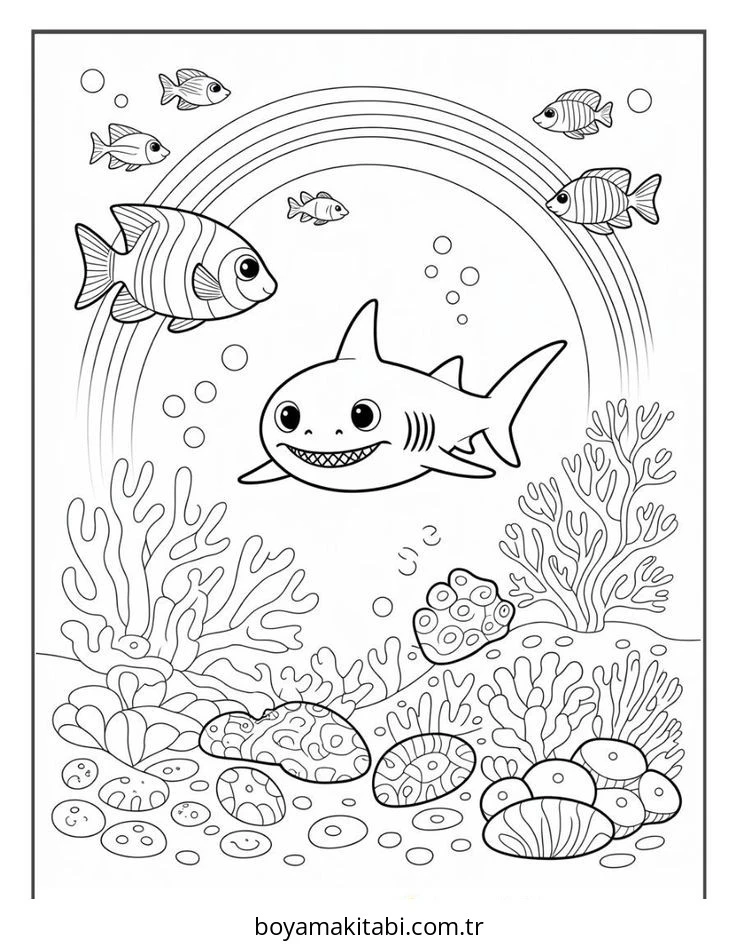 Baby Shark boyama sayfası – boyama etkinliği, çocuk aktivitesi