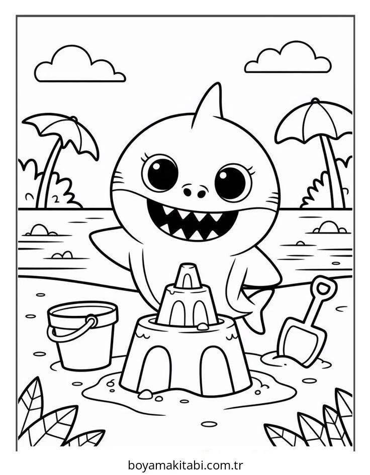 Baby Shark boyama sayfası – sevimli karakter, sanatsal çalışma