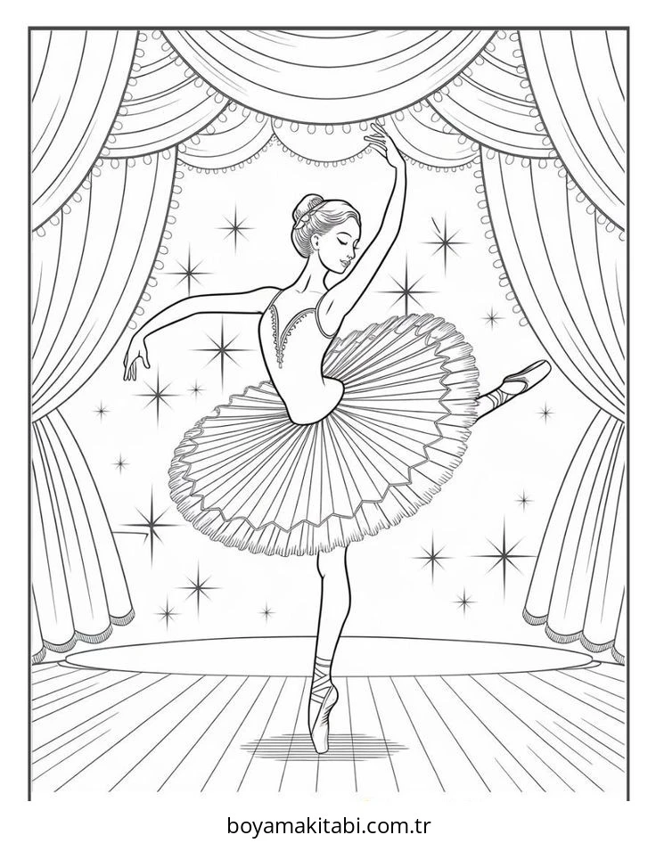 Balerin boyama sayfası – el becerilerini geliştirir, boyama çalışması