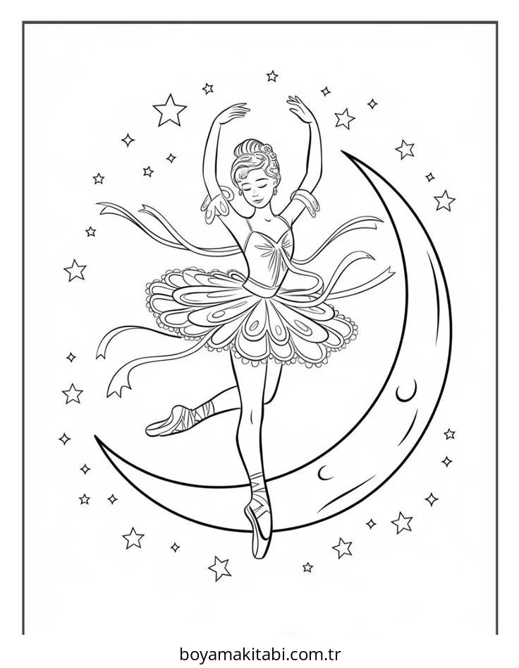 Balerin boyama sayfası – çocuk aktivitesi, PDF indir