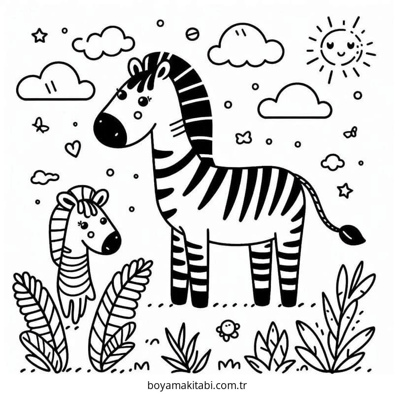 Zebra boyama sayfası – çizgi film temalı, basit çizim