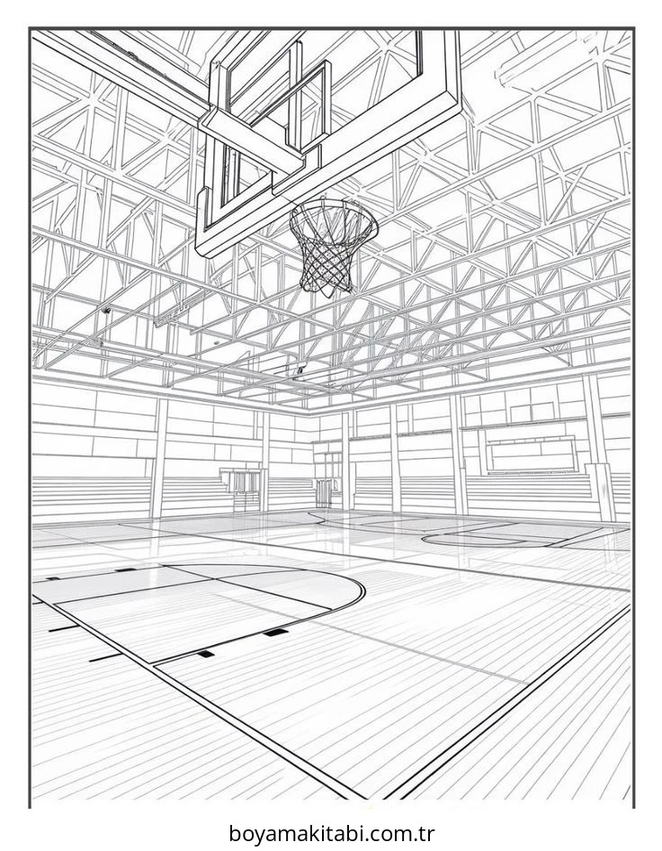 Basketbol boyama sayfası #134 – PDF indir, sevimli karakter