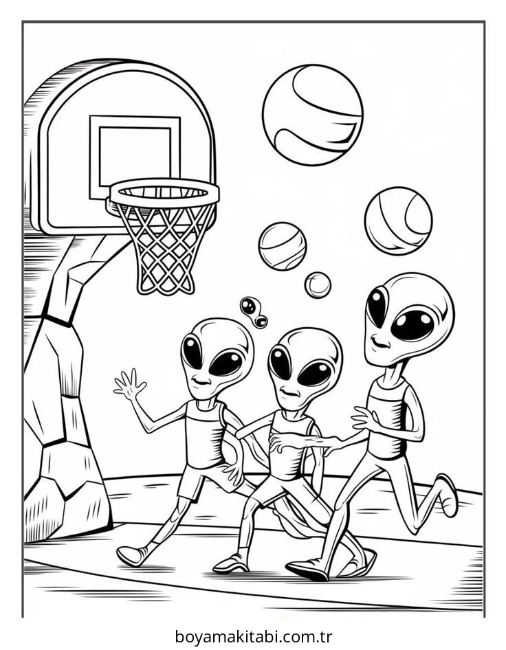 Basketbol boyama sayfası – renkli çizimler, okul öncesi