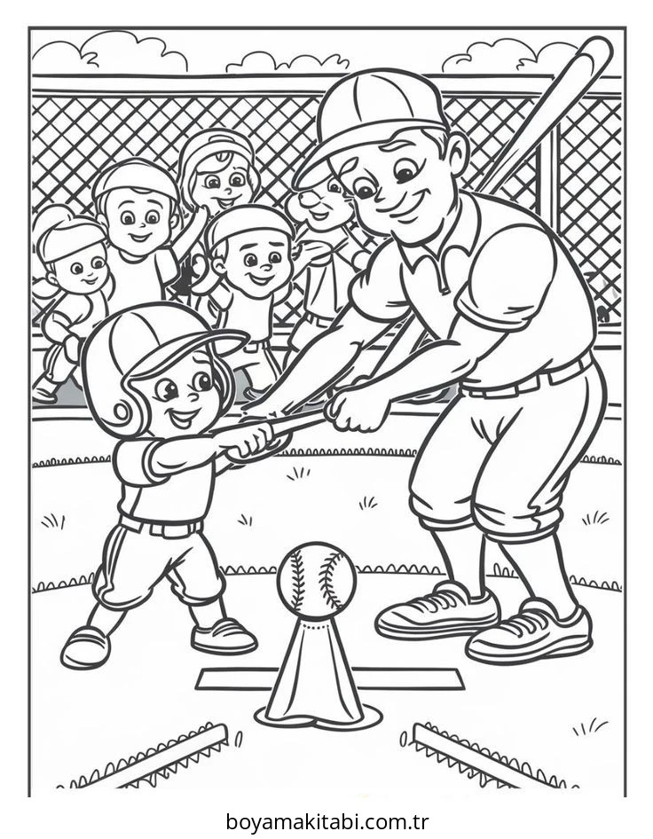 Beyzbol boyama sayfası – PDF indir, sevimli karakter