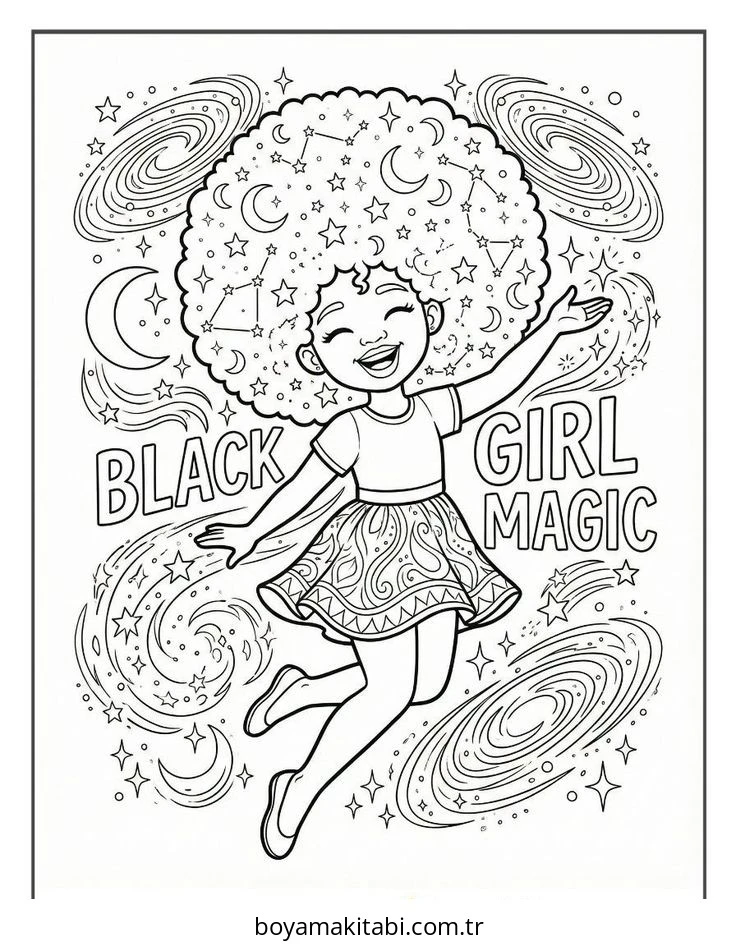 Black Girl boyama sayfası – eğlenceli etkinlik, el becerilerini geliştirir