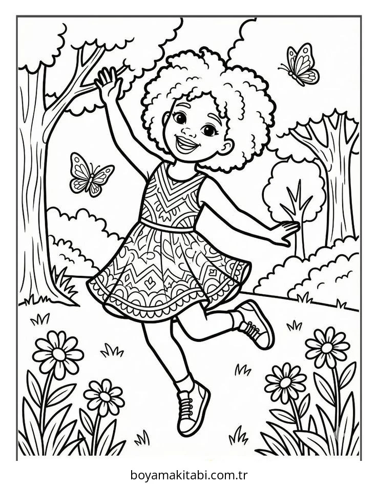 Black Girl boyama sayfası – basit çizim, kolay boyama