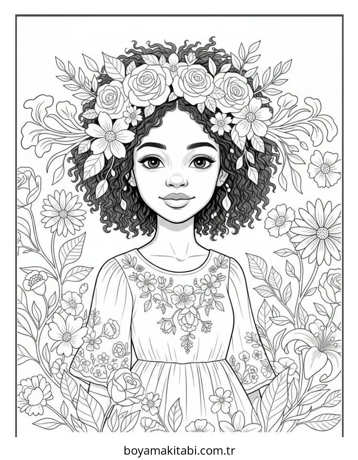 Black Girl boyama sayfası – boyama çalışması, yaratıcılığı geliştirir