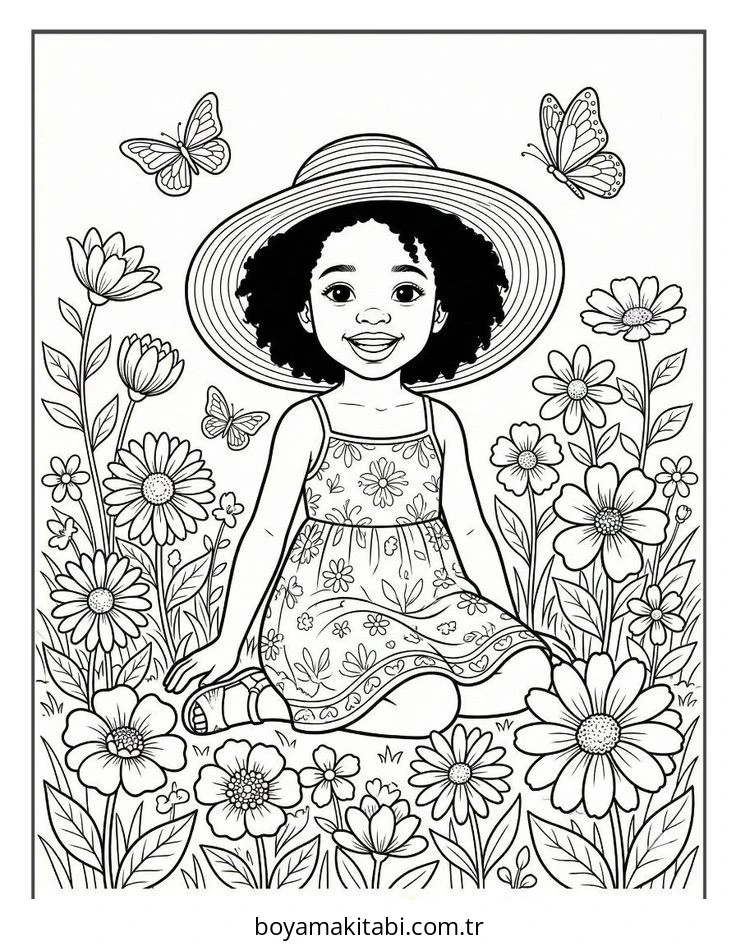 Black Girl boyama sayfası – sevimli karakter, sanatsal çalışma