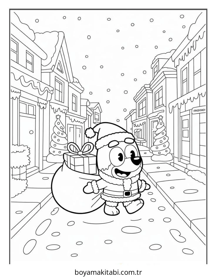 Bluey boyama sayfası – çocuk aktivitesi, PDF indir