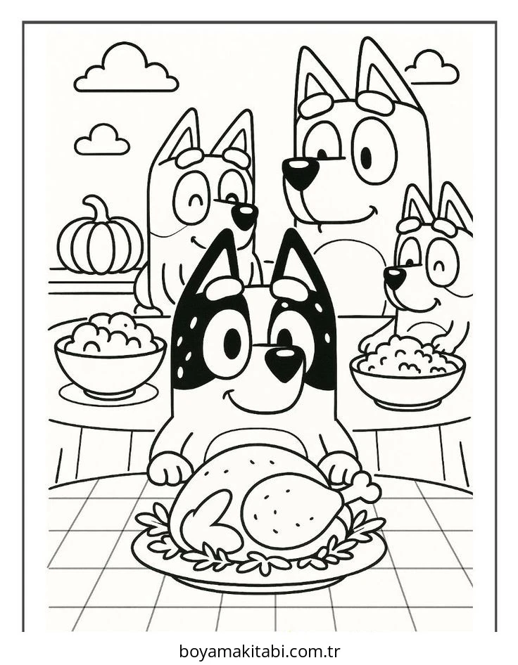 Bluey boyama sayfası – keyifli zaman, renkli çizimler