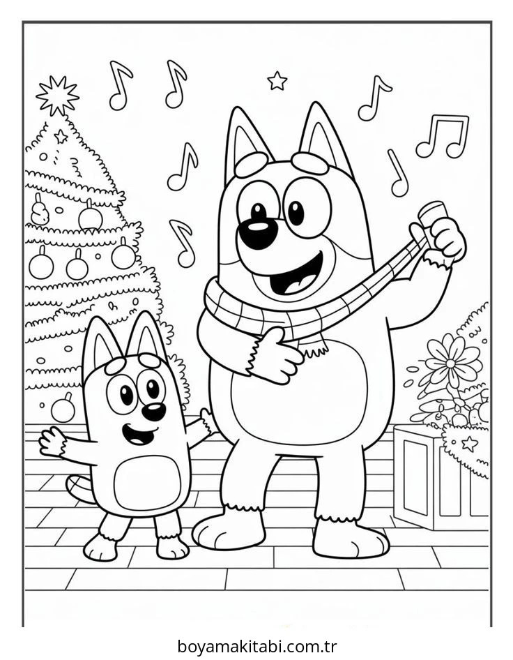 Bluey boyama sayfası – çocuk aktivitesi, PDF indir