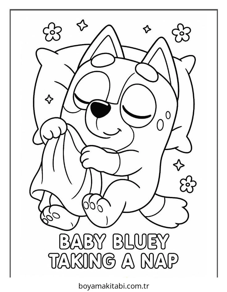 Bluey boyama sayfası – renkli çizimler, okul öncesi