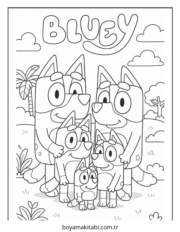 Bluey boyama sayfası – sanatsal çalışma, çocuklar için