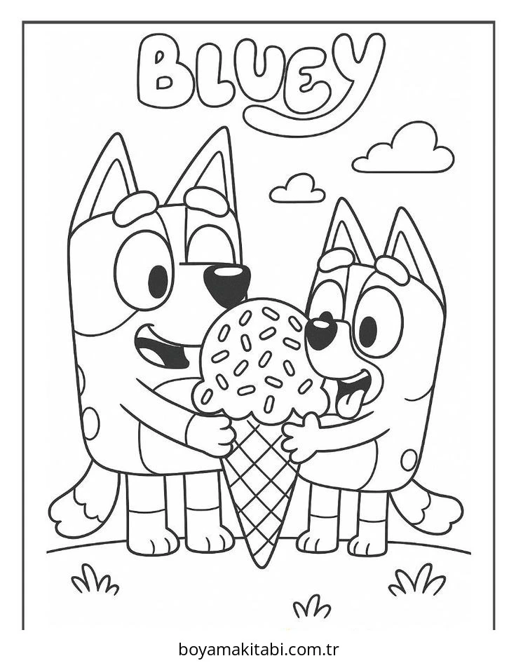 Bluey boyama sayfası – PDF indir, sevimli karakter
