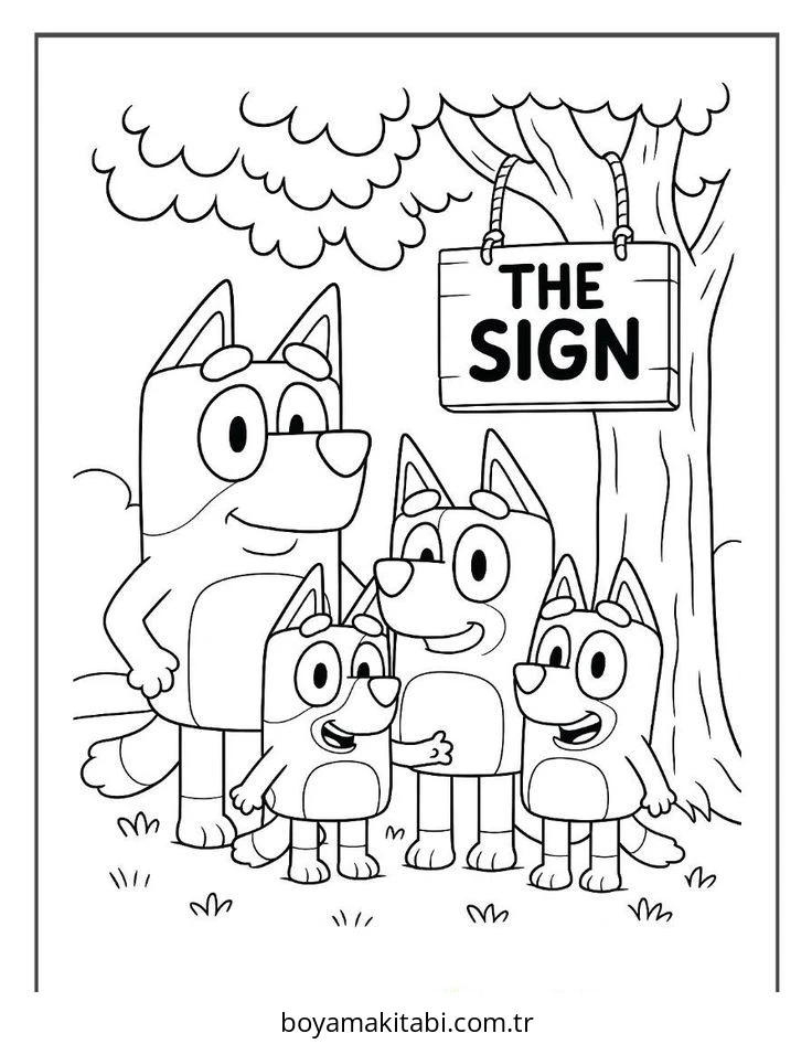 Bluey boyama sayfası – çocuk aktivitesi, PDF indir