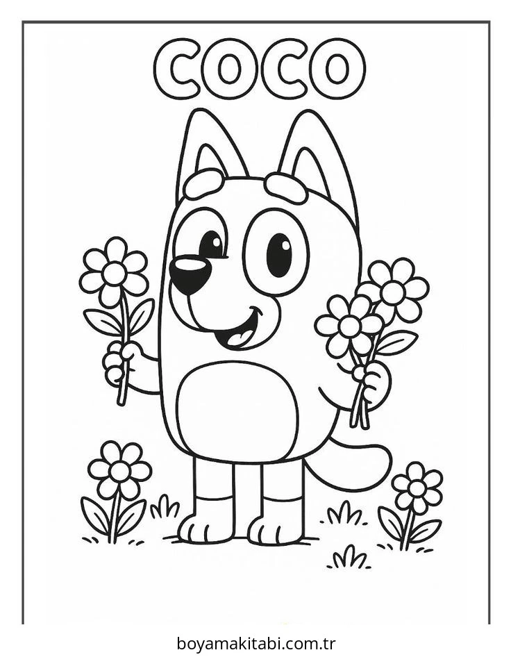 Bluey boyama sayfası – PDF indir, sevimli karakter