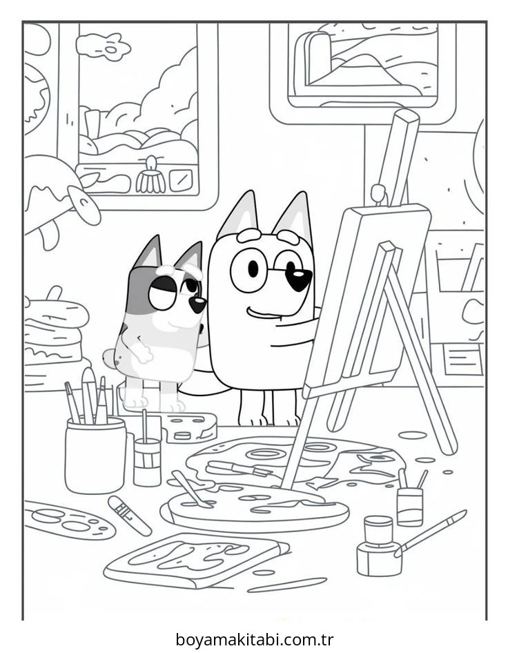 Bluey boyama sayfası – keyifli zaman, renkli çizimler