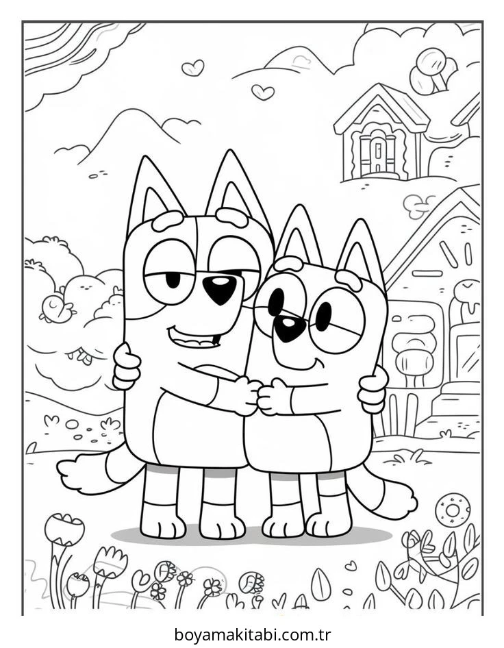 Bluey boyama sayfası – çocuk aktivitesi, PDF indir