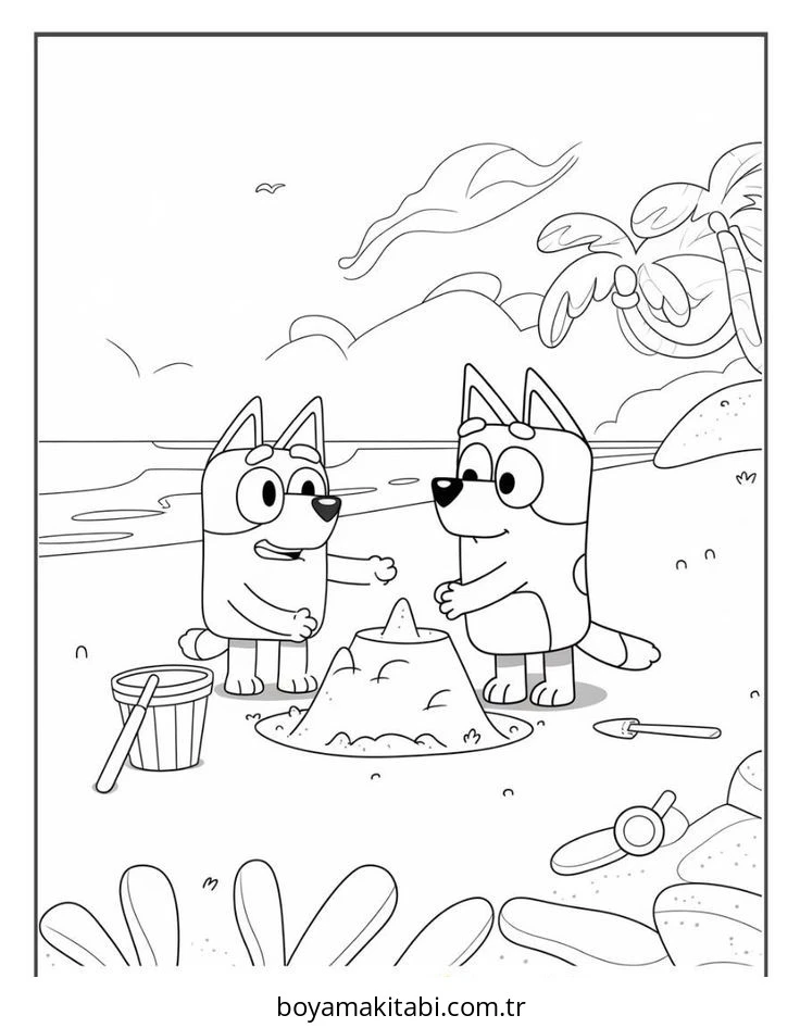 Bluey boyama sayfası – basit çizim, kolay boyama