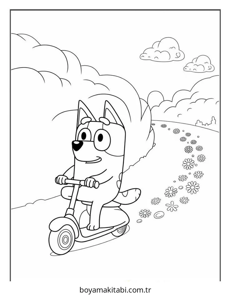Bluey boyama sayfası – renkli çizimler, okul öncesi