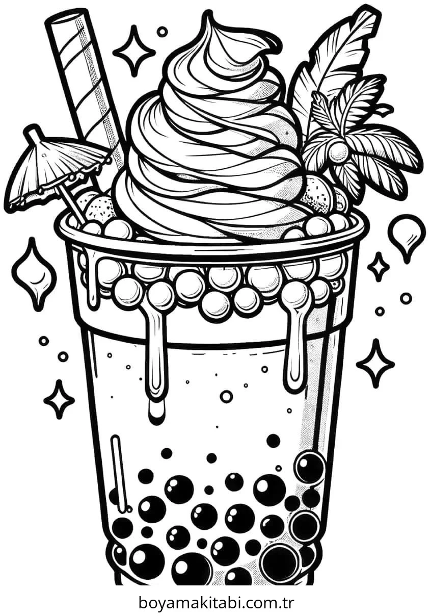 Boba Tea boyama sayfası – eğitici aktivite, yaratıcılık