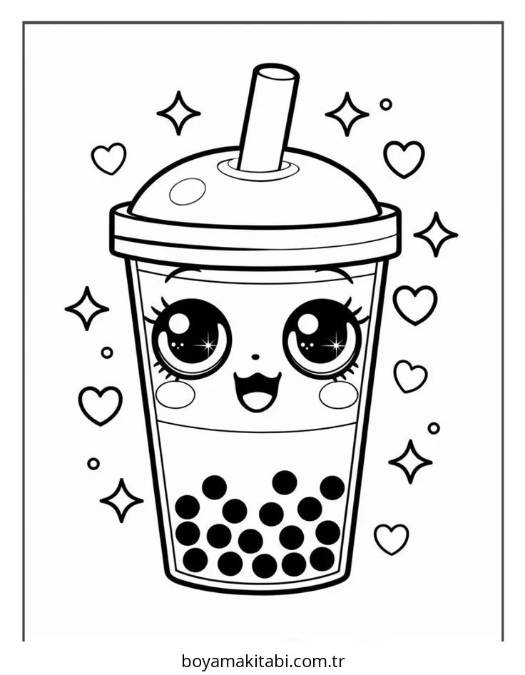 Boba Tea boyama sayfası – basit çizim, kolay boyama