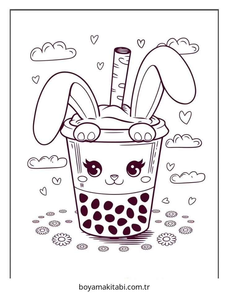 Boba Tea boyama sayfası – yaratıcılık, eğlenceli etkinlik