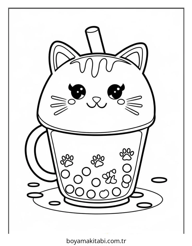 Boba Tea boyama sayfası – renkli çizimler, okul öncesi